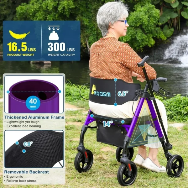 Heavy Duty Foldable All Terrain Rolling Walker with seat