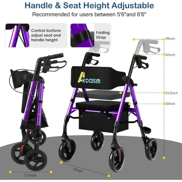 Super Lightweight Rollator Walker for Seniors Purple