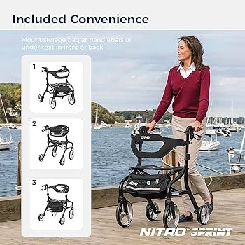 Drive Medical Nitro Sprint Foldable Rollator Walker with Seat Black