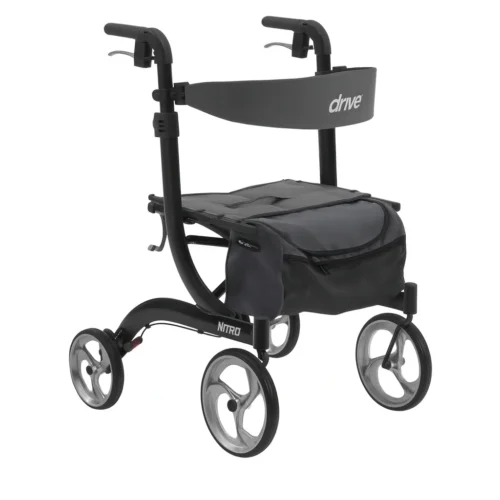 Drive_Nitro_Rollator_Lightweight_Black_Mobility_Walker_with_Seat_and_Storage Drive Medical Nitro Sprint Foldable Rollator Walker with Seat Black